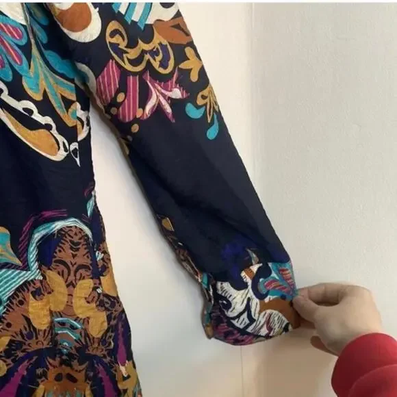 Multiples collared wood button down long sleeve, blouse, paisley print top - Picture 3 of 11